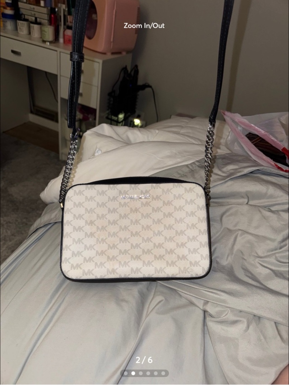 Michael Kors Cream MK Logo Crossbody with Black Trim